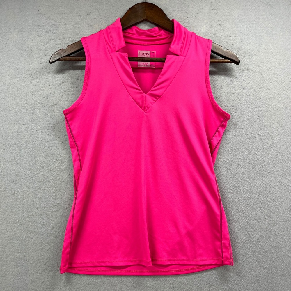 Lucky in Love Polo Shirt Girls S 4-6‎ Hot Pink Sleeveless Stretch Athletic Golf